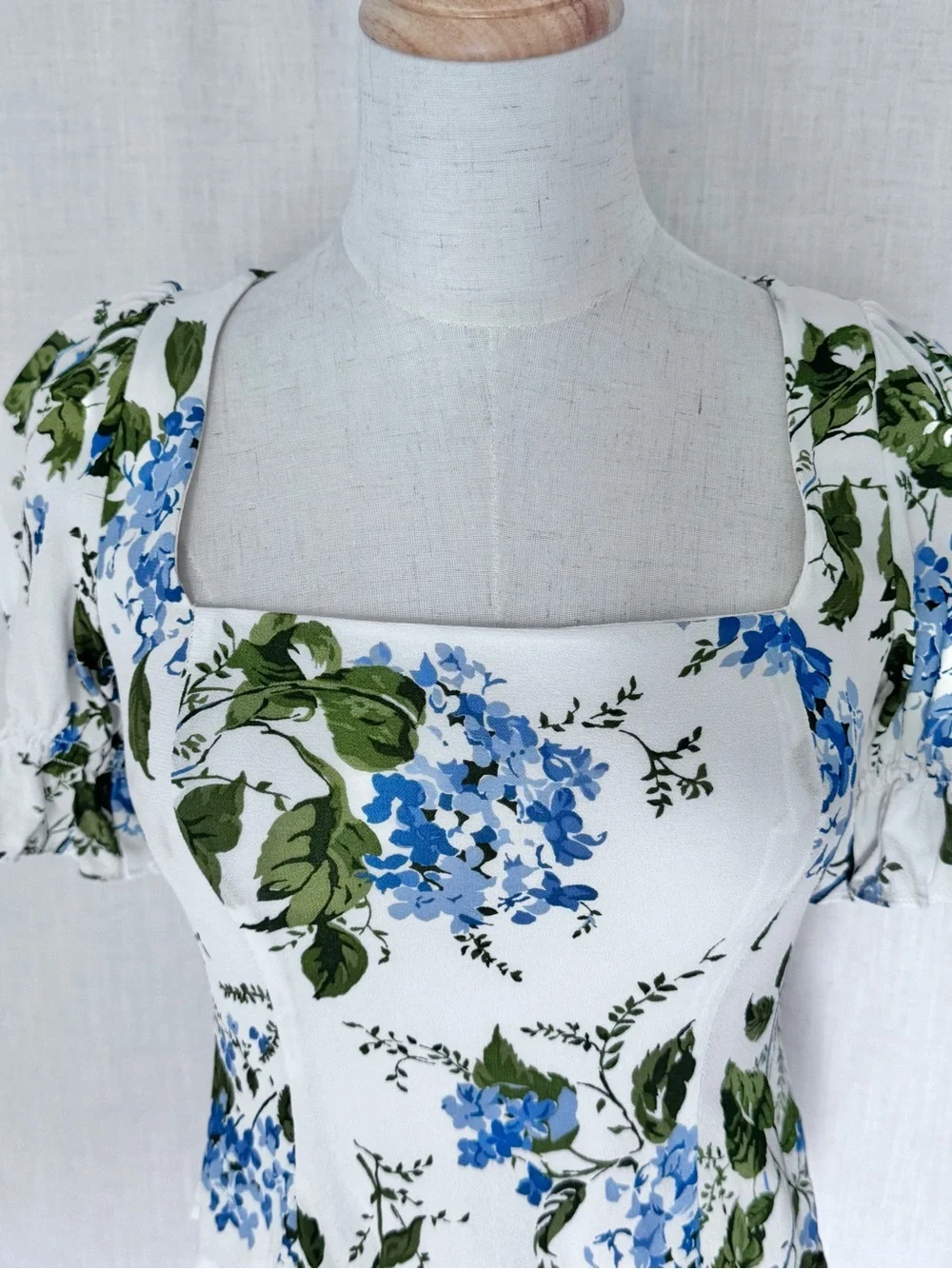 Reformation Constance Floral Print Puff Sleeve Top White Blue Green Size 0